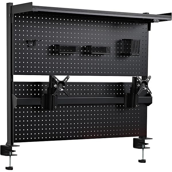 Zaqoro Pegboard with Dual Monitor Stand,Steel Pegboard for Desk,Computer Accessories for Office, Privacy Panel for Gaming Desk, 4 Accessories Modular Hanging,43 x 34inch, Black